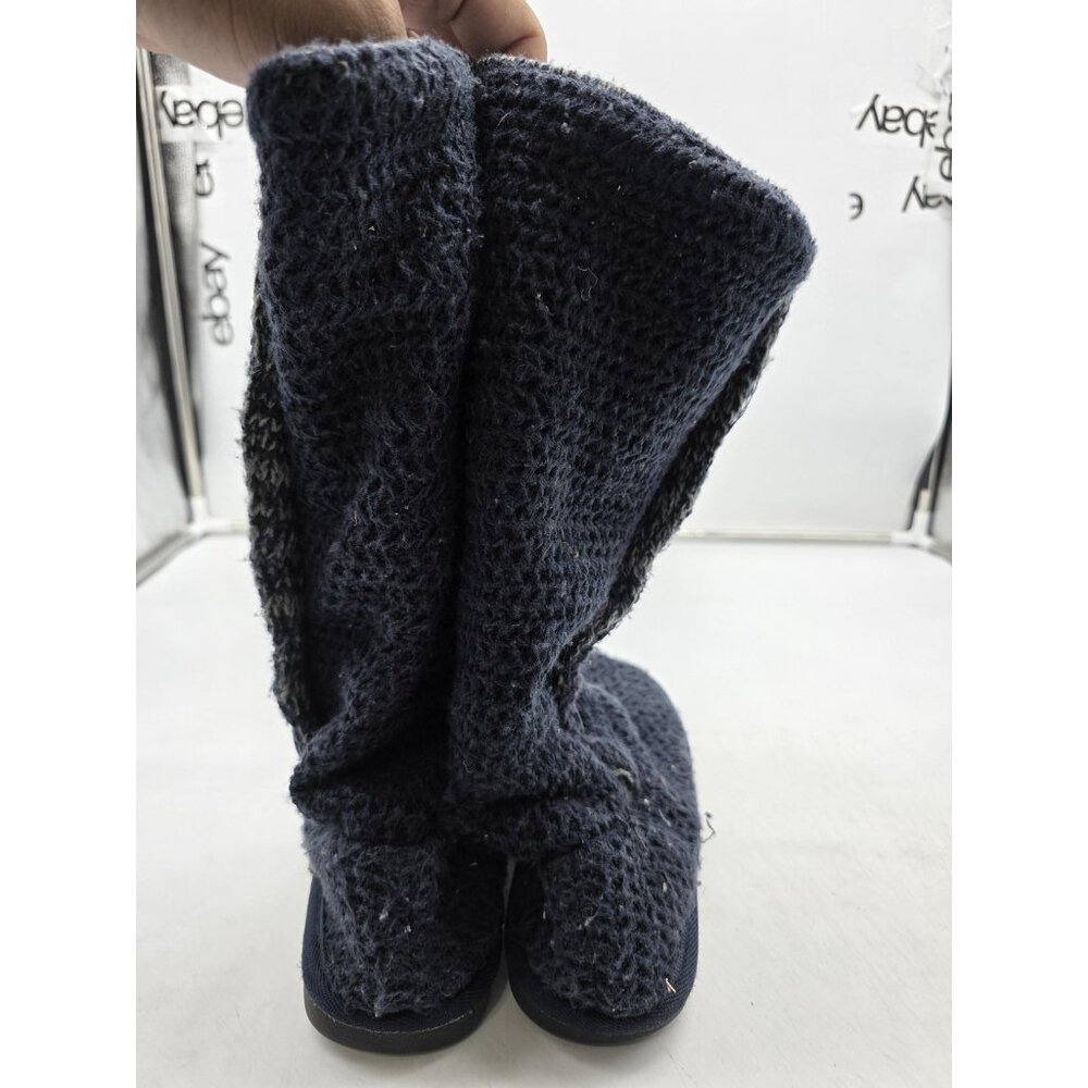 Mukluks A La Mode Slipper Boots Womens Size 8 Blue Knit Button Tall House Cozy - Picture 5 of 10